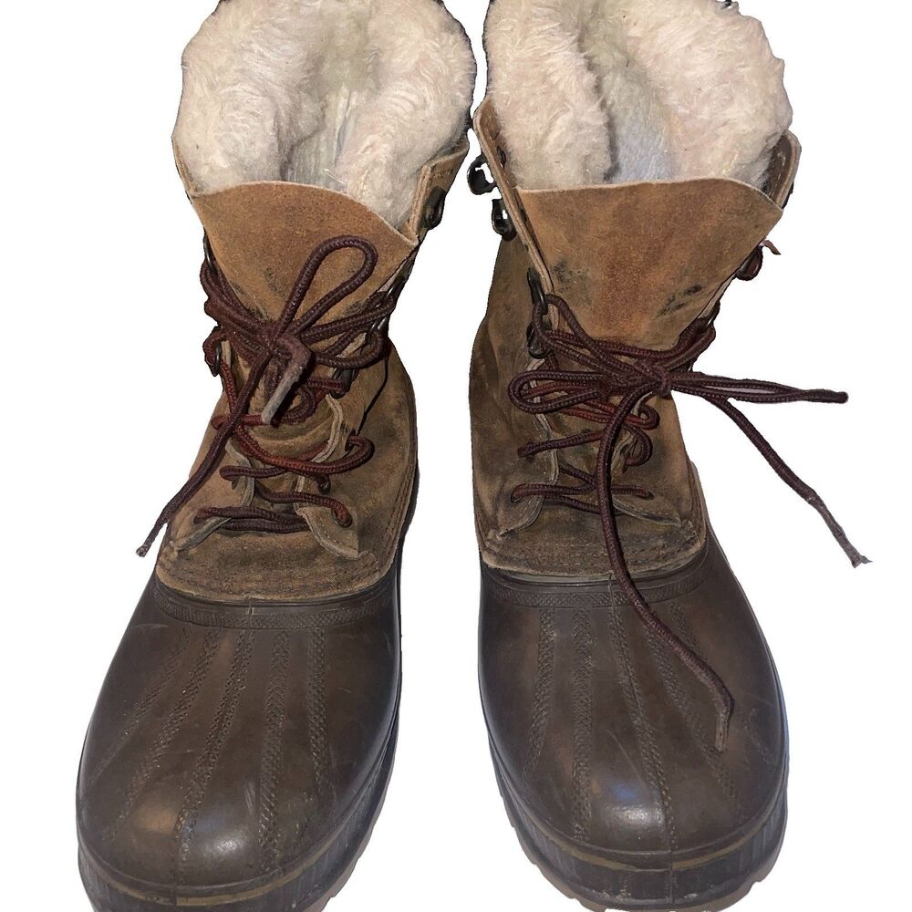 Vintage Sorel Caribou Boots Men 10 Made In Canada Leather Winter Duck Gorpcore